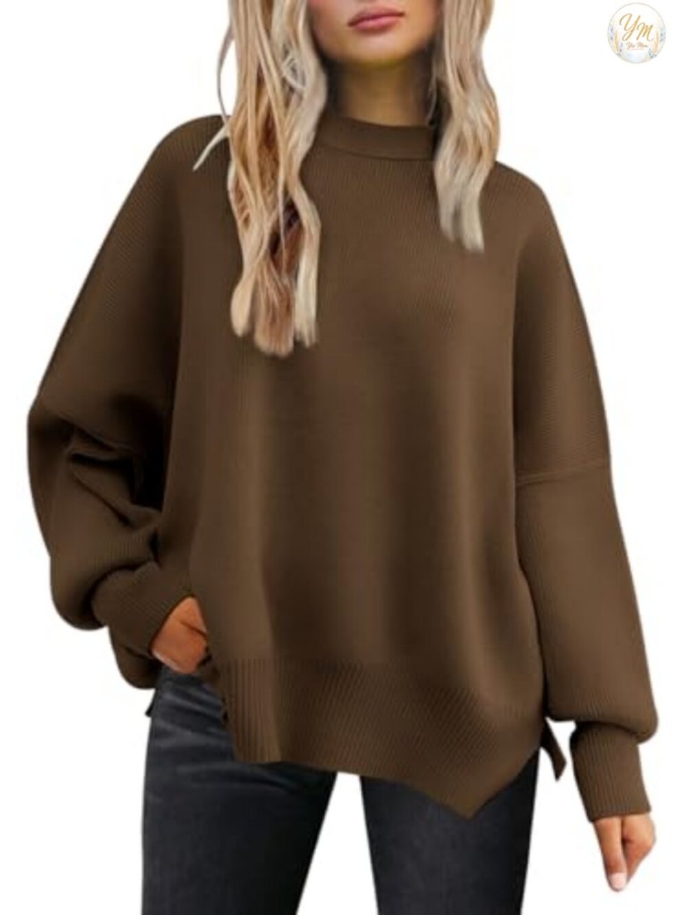 Oversized Batwing Knit Sweater Tunic Side Split Fall Winter Pullover